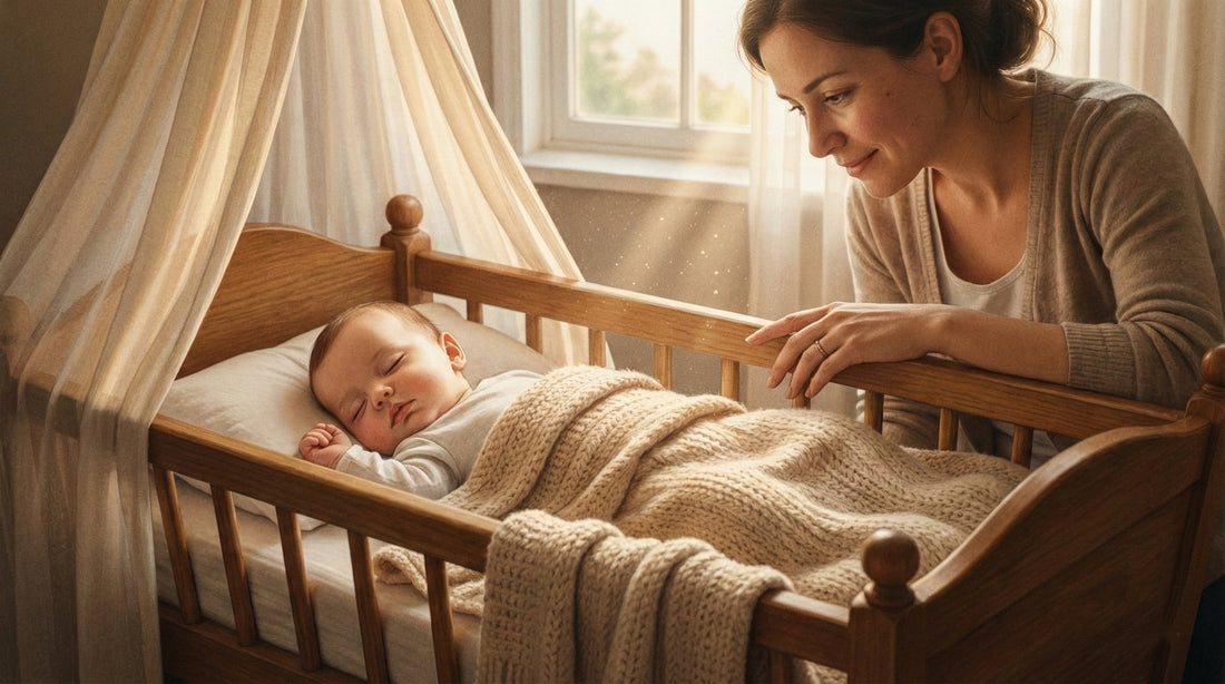 A mother is putting her baby to sleep