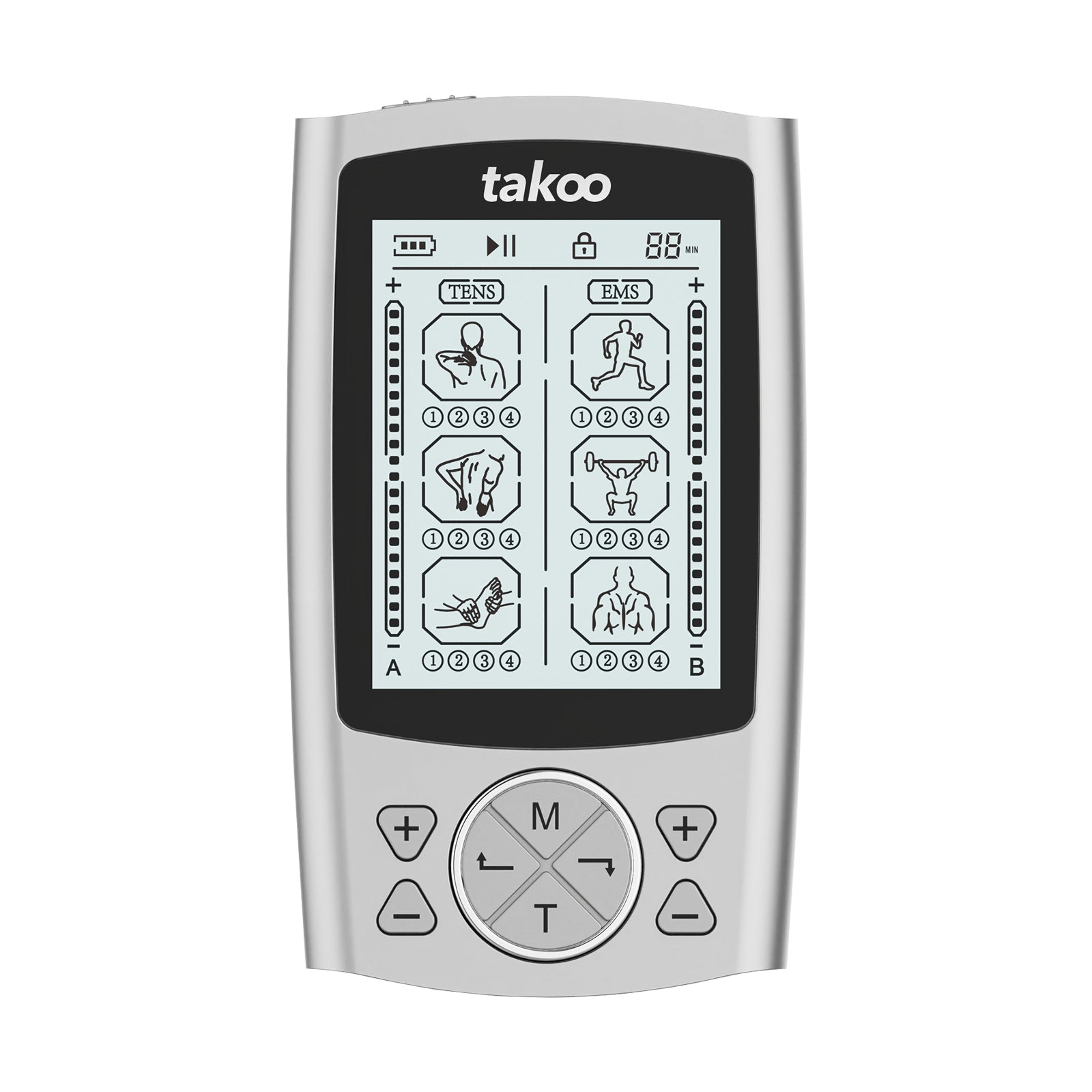 takoo 2-in-1 TENS & EMS Muscle Stimulator Silver