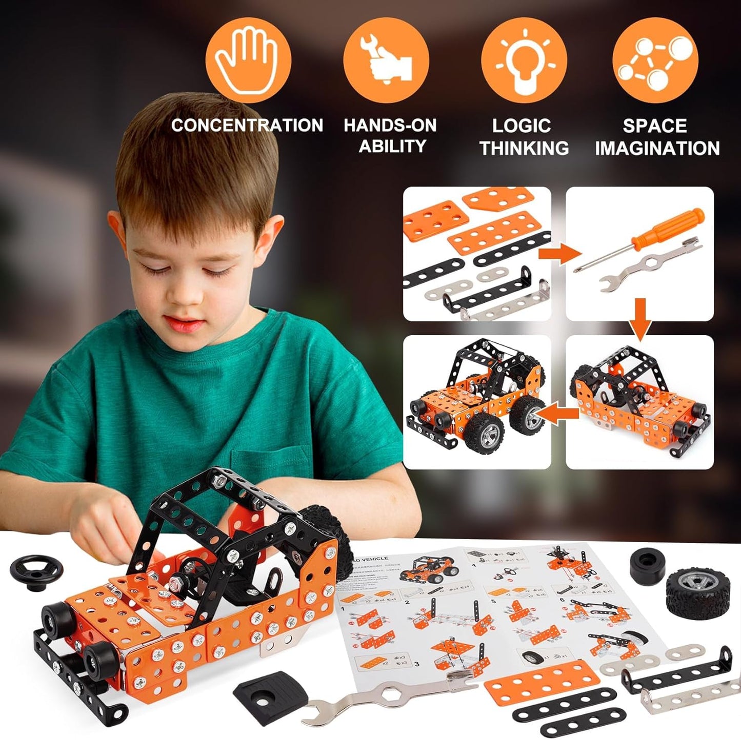 Building Sets Stem Assembly Metal 3-D Puzzle Off-Road Model Car Building Kit