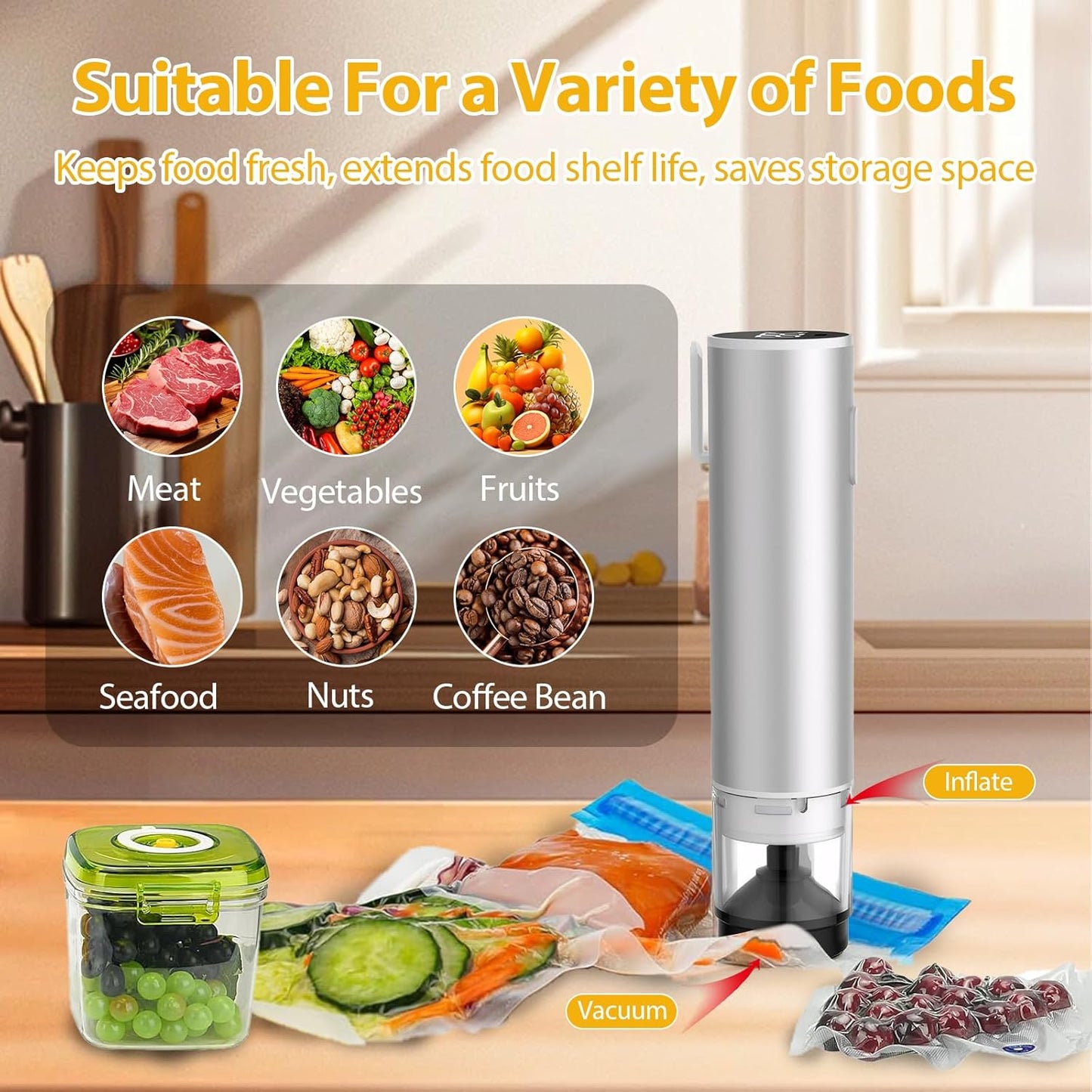 Portable Wireless Food Vacuum Sealer Machine with Vacuum Bag