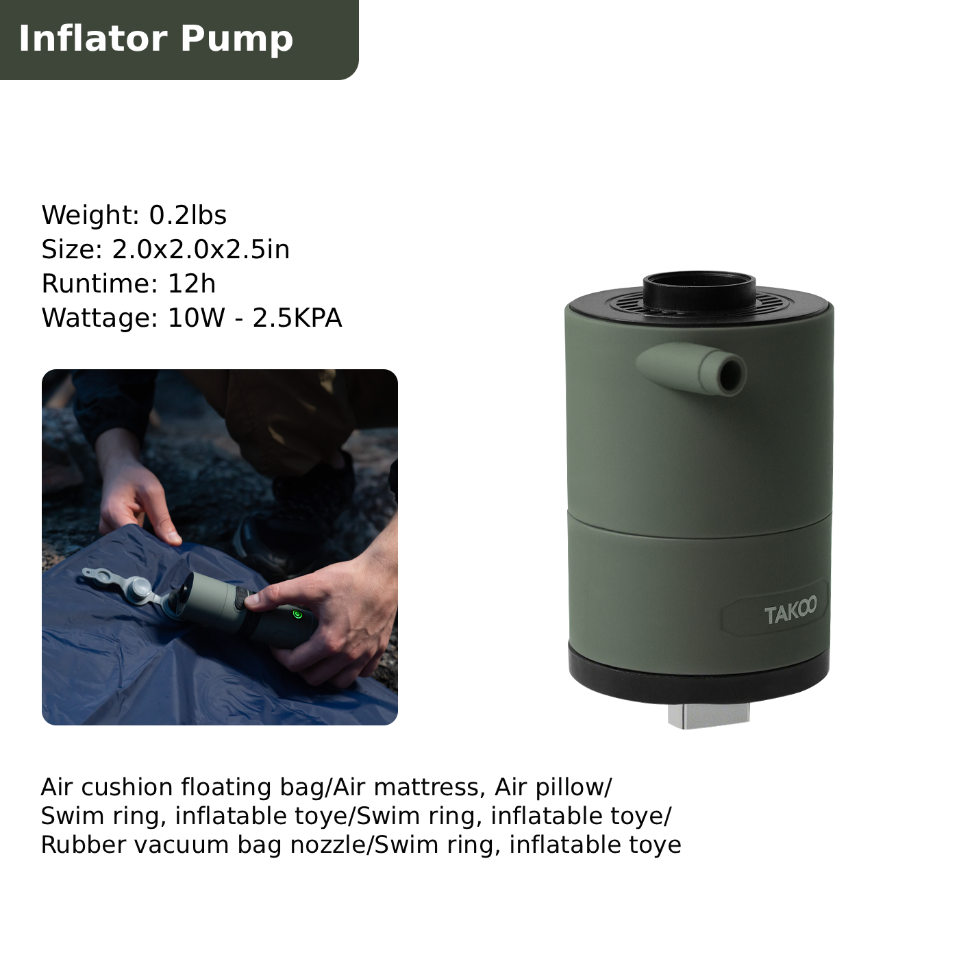 TAKOO Multiple Modular Camping Lantern Inflator Pump Module