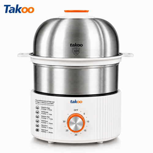 TAKOO Egg Steamer with orange timer knob